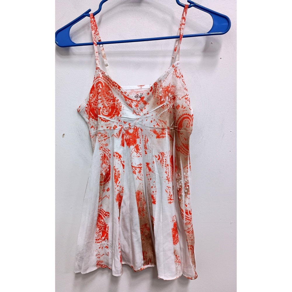 Mudd Vintage Y2K Babydoll Camisole Tank Top Womens Small White‎ Orange Paisley